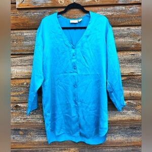 VINTAGE RARE Victoria's Secret Gold Label Blue/Teal Silk Buttonup Sleep Shirt PJ
